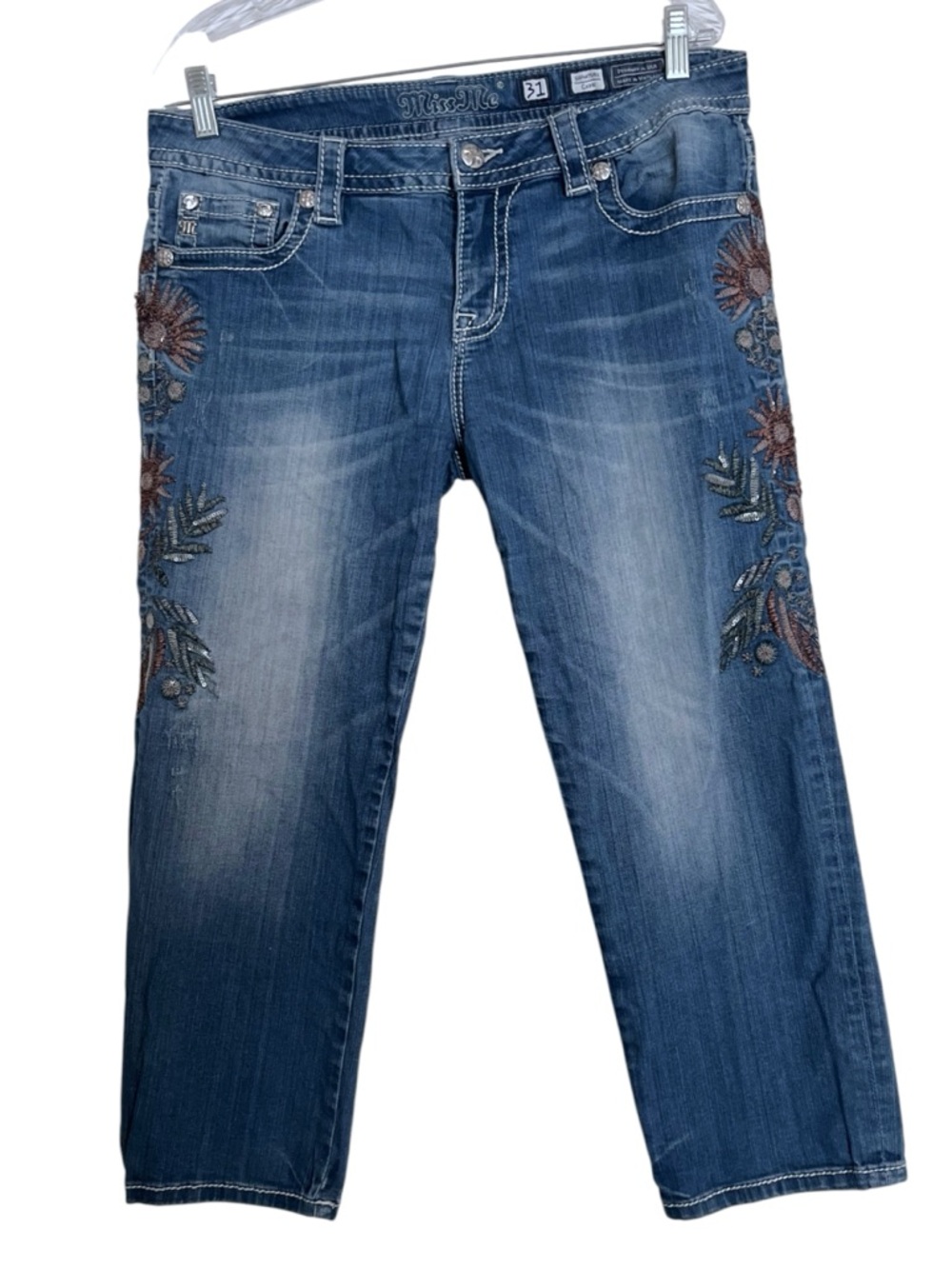 Miss Me Low Rise Floral Embroidered Denim Capri Jeans size 31/12